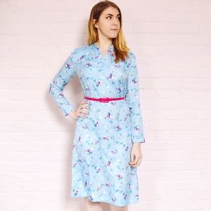 80s vintage lightweight blue floral print dress, large